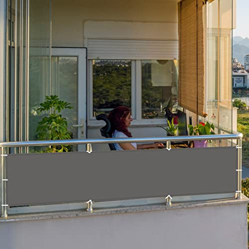 Balkon Sichtschutz Seitenmarkise 80 x 550 cm Ohne Bohren Windschutz Sunsegel Witterungsbeständig Oxford für Balkon Garten Balkongeländer, Dunkelgrau