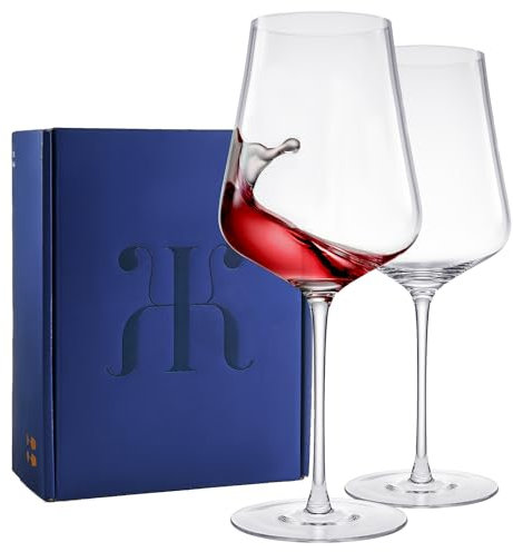 Crystal Wine Glassware | Set of 2 | Premium Lead-Free Red or White Wine Glass | Hand-Blown Thin Long Stem Glasses - Burgundy, Bordeaux, Pinot Noir, Malbec, Cabernet - Unique Italian Style (18 oz)