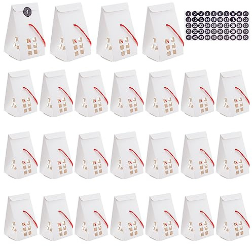 PH PandaHall 25 Stück Weiße Weihnachten Boxen Hauspaar Geschenkbox Kleine Weiße Geschenkverpackung Countdown Bis Weihnachten Geschenkbox Für Geburtstag Hochzeit Partyzubehör Valentinstag