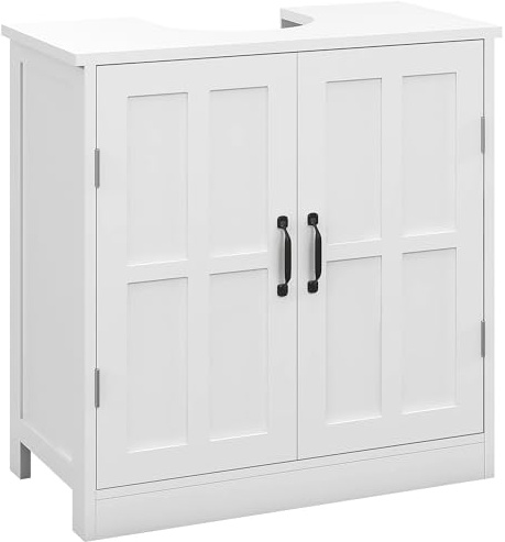 kleankin Pedestal Sink Storage Cabinet, Under Sink Cabinet with 2 Doors and Adjustable Shelf, Bathroom Vanity with U-Shape Cut-Out, White