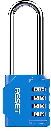 RESET-060 Candado de combinación de 4 dígitos con arco largo de 6,1 cm, candado impermeable para exteriores, ideal para taquillas de gimnasio, vallas, puertas, Azul Cielo