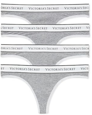 Victoria's Secret Women's Cotton Logo Thong Underwear, Panties for Women, Pack of 5, Medium Heather Grey, XXL