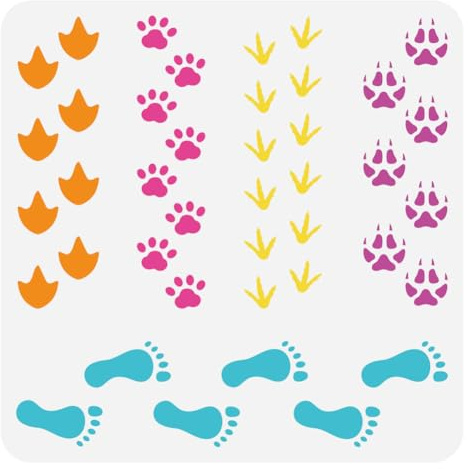 FINGERINSPIRE Fußabdruck Malschablone 30x30 cm Große Menschen Fußabdruck Schablone Zum Malen von Tieren Enten Hühnern Füchsen Katzen Pfotenabdrücken Zeichnungsvorlage Für Wand Und Bodendekoration