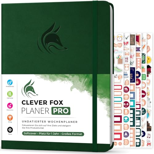 Clever Fox Planner PRO - Wöchentlicher und monatlicher Lebensplaner für mehr Produktivität, Zeitmanagement – Organizer - undatiert 1 Jahr - Softcover, 21.5 x 28cm (Waldgrün)