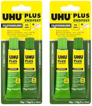 UHU 11525 Plus Adesivo Epossidico a Due Componenti, Trasparente, 30 ml (Confezione da 2)