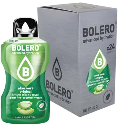 Bolero ALOE VERA 24 x 3 g | Jugo en polvo sin azúcar, endulzado con stevia + vitamina C, adecuado para niños, atletas y diabéticos, sin gluten y apto para veganos, sabor a bayas mixtas