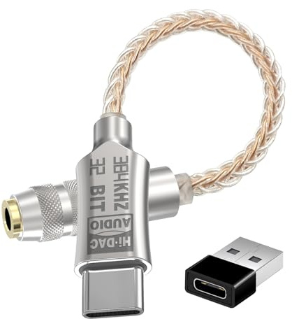 Hi-Res Lossless USB C to 3.5mm Audio Adapter Soundcard, 32bit/384Khz Audio Decoding Transceiver, Supports Wire Control, Microphone, Cellphone Headphone DAC for MacBook, Surface, Sony, and More