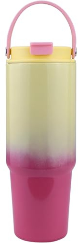 Disoza Termomugg 30 Oz Dricksmugg Med Lock Och Sugrör 900 Ml Kaffemugg Att Gå Kaffemugg Med Sugrör Rostfritt Stål Tumbler Kopp Vattenflaska Med Handtag Rödgul Dricksflaska Med Sugrör