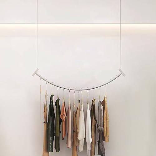 DETMOL Kleiderstange zur Wandmontage,80 cm,Industrie-Kleiderständer aus Stahlrohr,höhenverstellbar,0–200 cm,gebogener Kleiderständer,Mehrzweck-Kleiderstange für Wäsche,Wohnzimmer und Schrank,Silber