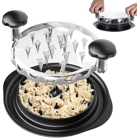 Zebbyee Desmenuzador de Pollo, Chicken Shredder, Picadora Manual Trituradora de Alimentos Manual Trituradora de Pollo con Tapa Transparente Mango Sólido, Base Antideslizante