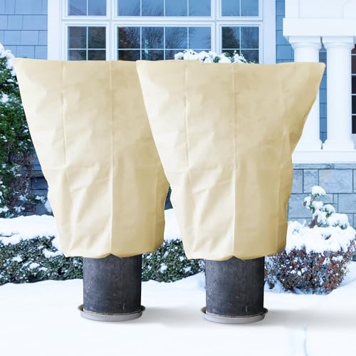 Pflanzen Winterschutz Frostschutz for Kübelpflanzen: 2 set 70g/m² 80x100 cm überwinterungszelt Pflanzenschutz mit Reißverschluss für Olivenbaum Palmen Reißfest Atmungsaktiv Waschbar UV Stabil Beige