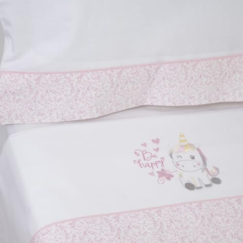 10XDIEZ Juego de sábanas Cuna - Maxicuna, Unicornio 124 Blanco/Rosa | En 100% algodón, color unicornio 124 blanco/rosa, tamaño maxicuna, set de 3 piezas, estilo moderno, para tu dormitorio