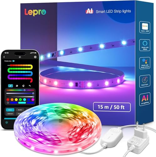 Lepro AI LED Streifen S1, 15M MagicColor RGBIC