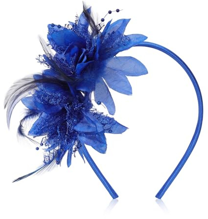 MWOOT Fjäder hårband med konstgjorda blommor, 1920-tals fascinator huvudbonad för kvinnor, blå fjäder 20-talet pannband för karneval cocktail bröllop te party tillbehör