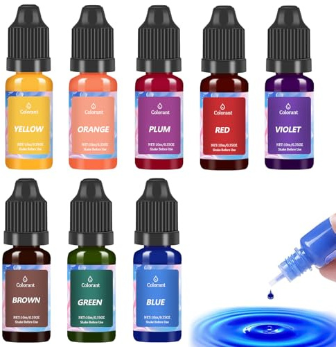 Bolosa 8 Colour Liquid Candle Dye, 10 ml Each for Wax and Soap | Includes violet, orange, blue, plum, yellow, brown, red and green; suitable for soy, beeswax, palm and paraffin wax