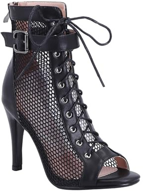 LIANGTUOHAI Chaussure Heels Dance, Bootie Sandales à Talons Hauts Escarpins Sexy Escarpins Noir Mesh Stiletto Talons Hauts Sandales à Lacets avec Bouche Poisson Chaussures de Danse Talon Dance Heels