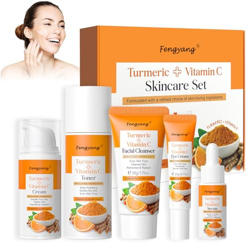 Fengyang® 5Pcs Coffret de soins pour la peau à la vitamine C, Coffret de soins à la vitamine C, Ensemble de Sérum Visage à la Vitamin C, Ensemble Hydratant Apaisant, Améliorer le Teint Terne
