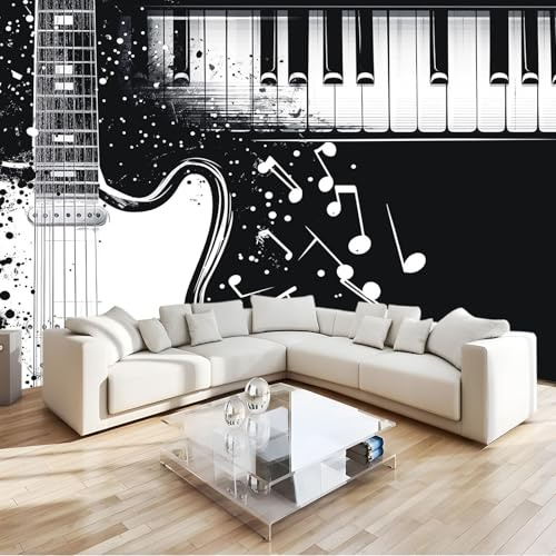 Wallpaper Photo Black and White Musical Instrument Piano Notes Murals Wall Art Wallpaper 200x140 cm 3D Photo Wall Mural Living Room Bedroom Luxury Art Wallpapers Papel Mural
