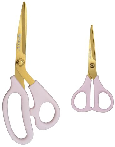 Westcott 2-Pack All-Purpose 8-Inch Kitchen Shears and 5-Inch Snip, Pink with Gold Blades - Precision Blades for Cutting, Kitchen Scissors Essential for Everyday Tasks