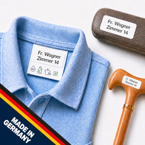 Klebewiese® - Wäscheetiketten fürs Pflegeheim und Altenheim (48 Stück) - Namensaufkleber für Kleidung und Gegenstände - waschmaschinenfest und personalisiert