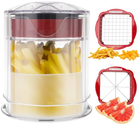 Pommesschneider Professioneller Kartoffelschneider mit 2 Edelstahl Klinge - Schnellschnitt, Leicht zu Reinigen,Kartoffelschneider Pommes Cutter Edelstahl,Obstschneider für Gemüse und Obst
