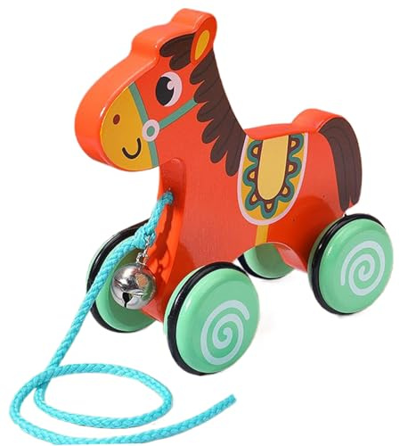 Juguetes de arrastre para niños pequeños de 1 a 3 años juguetes de madera para bebés juguete de arrastre con forma de caballo y campana juguetes de madera bidireccionales para niños pequeños con rueda
