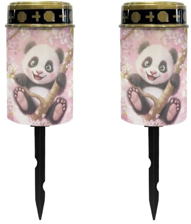 Uorisanigo Cute Panda Cemetery Solar Lights Waterproof LED Flameless Candle Landscape Stake Lights Cemetery Decorations for Grave Automatic Solar Light Sympathy Gifts 2 Pcs