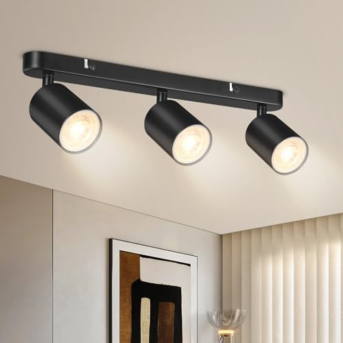 Deckenstrahler LED Schwarz Schwenkbar, GU10 Deckenlampe 3 Flammig Abnehmbar | LED Deckenleuchte Wandstrahler Modern, Strahler Deckenspots für Küche, Wohnzimmer, Schlafzimmer (Ohne Leuchtmittel)