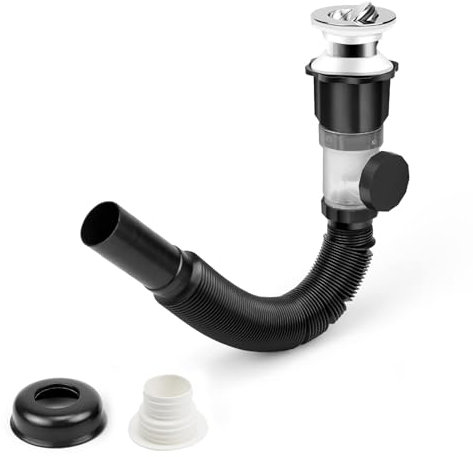 CHSEROK Kitchen Sink Waste Kit, Pop Up Waste with Flexible Waste Pipe Universal Bathroom Sink Waste Odour Proof and Leakproof Basin Waste for Bathroom Sinks (Black)