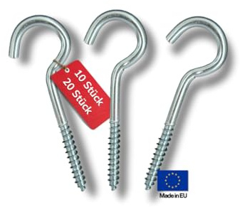 THOMCE Schraubhaken verzinkt Deckenhaken für Pflanzen, Lampen & Werkstatt bis 25 kg belastbar Einschraubhaken Set 20 Stück 6x80mm,Made in EU für Holz & Gipskarton(6x80mm) (20, 6 * 80)