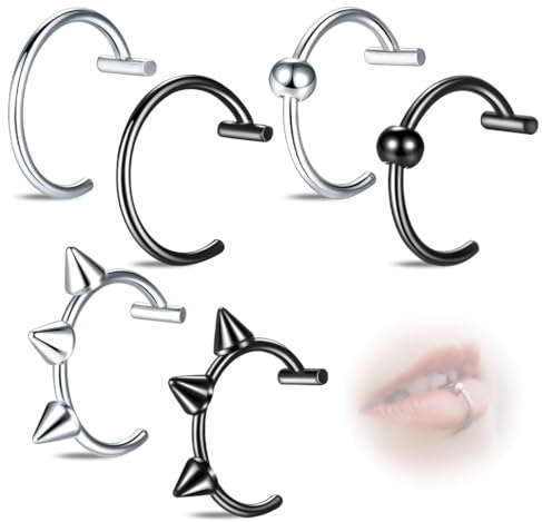 COYUN 6 Pièces Faux Piercing Faux Piercing, Levre Faux Septum Piercing, Nez Faux Anneau Nez Piercing Nez Anneaux Ensemble, Boucle D'oreille/Anneau de Nez, Noir, Argent