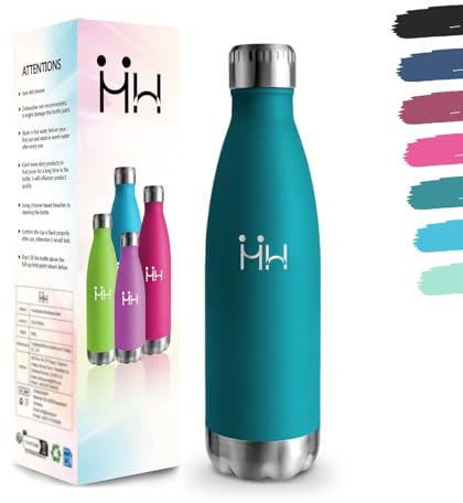 Borraccia Termica, 500 ml Senza BPA, Borraccia Acciaio Inox， Isolamento Sottovuoto a Doppia Parete, 18/8 Acciaio Inossidabile, Bottiglia Termica per Scuola, Viaggi, Jogging - Muschio verde