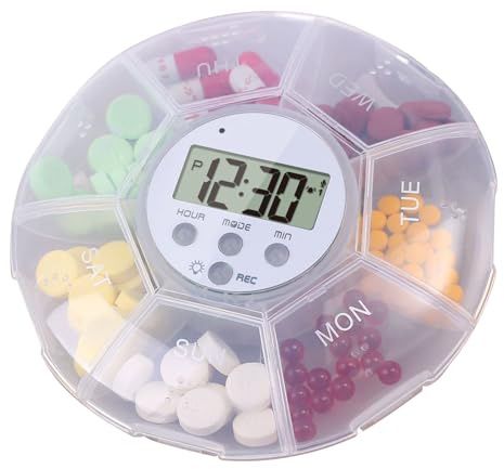 Portapillole Con Timer Intelligente, Portapillole Con Timer, Funzione Di Registrazione, 7 Scomparti, Organizer Per Medicinali Per Integratori E Prodotti Per La Salute