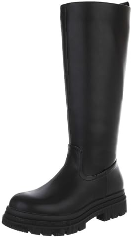 Ital Design Damenschuhe Stiefel Plateaustiefel, DES8031P-, Kunstleder, Schwarz, Gr. 39