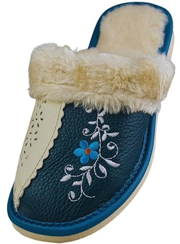 APREGGIO Zapatillas de Casa Mujer Cuero Natural, Talla 40