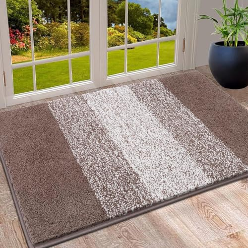 SHACOS Door Mat Indoor, Microfiber Dust Dirt Trapper Door Mats, Non-Slip Machine Washable Bath Mat, Soft Bathroom Mat, Super Absorbent Entrance Mat, Brown, 50 x 80 cm