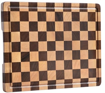 Checkerboard Cutting Board, Wooden Cutting Boards for Kitchen, End Grain Wood Cutting Board with Juice Groove, Serving Tray for Meat, Vegetables, Fruits, Bread, Cheese, 14 X 11 X 0.8