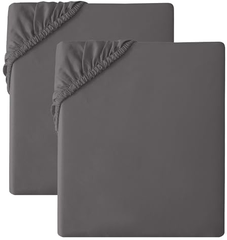 2 Pack Fitted Sheet Soft Microfibre Bed Sheets, Wrinkle Resistant, Breathable & Easy Care Elasticated Corners for Secure Fit Grey (Double-135X190)
