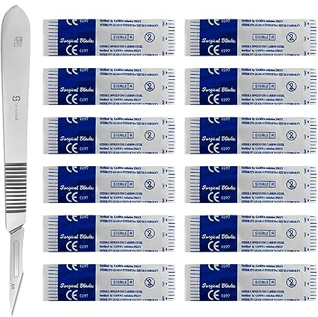 25 Pcs Scalpel- Edges Scalpel Handle No 3 Surgical_ Baldes # 11 Non Sterile Edges Perfect for culpting Repairs Lab Anatomy Lab Training Sign Craft Card Making Cutter Podiatry