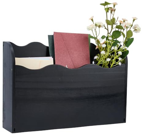 DICOSMETIC 34.7x22.5x7cm Holz Wandmontierter Dokumentenhalter Wandmontiertes Papierordnerregal Hängender Dateiorganizer Für Büro Post Zeitschriften Briefe Holzpostablage Zeitschriftenhalter Schwarz