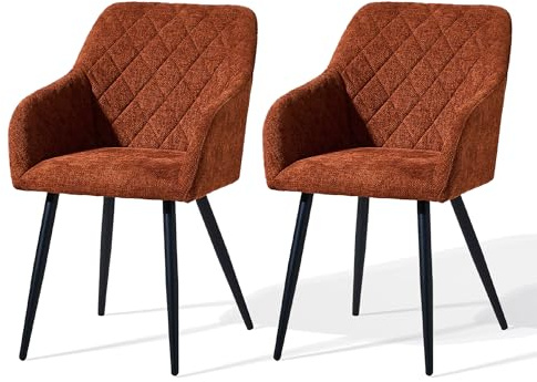 CLIPOP Esszimmerstühle 2er Set, Küchenstuhl Leinen Wohnzimmerstuhl Polsterstuhl mit Armlehne Metallbeine Polstersessel Stuhl für Esszimmer Wohnzimmer Küche (2, Leinen Rostorange)