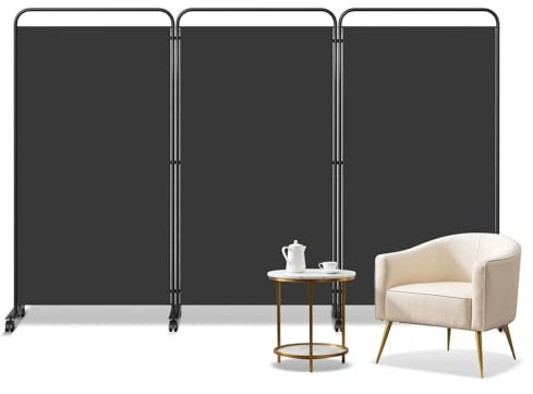 Jaxguom Paravent rumsavdelare på hjul, 3-delad skiljevägg, vikbar 263 x 180 x 30 cm, insynsskydd för kontor och balkong, skiljevägg, insynsskydd av polyesterfiber, paravent bågform antracit