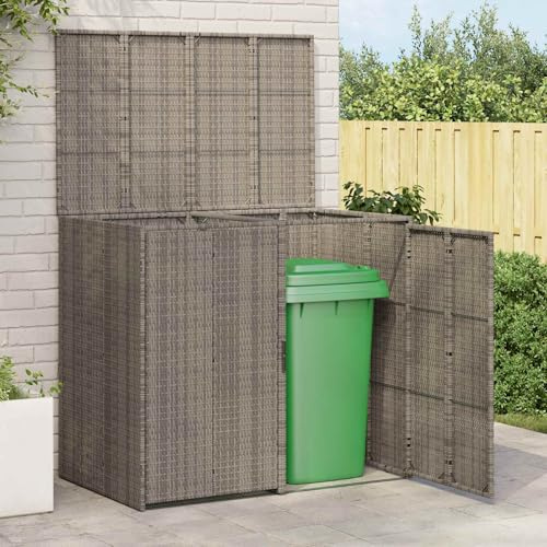 Mokuyary Boîte de Poubelle 2 pièce Gris 65 x 80 x 115 cm Polyéthylène, Abri de Jardin Cache pour poubelles, Conteneur d'extérieur Coffre de Rangement