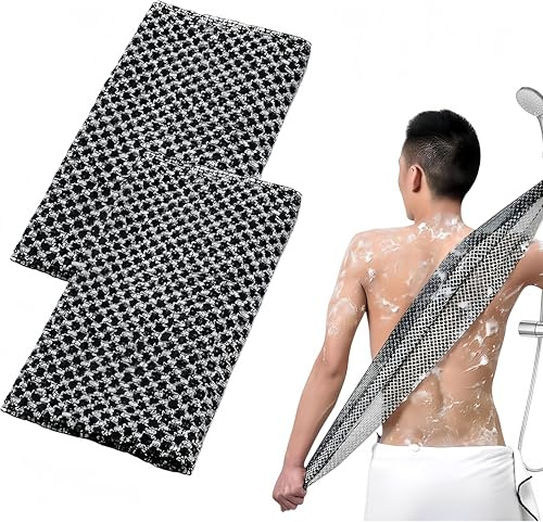 2 Serviette De Douche Exfoliante - Gommage Naturel en Fibre de Bambou et Charbon, Exfoliation Douce pour le Corps (Maille noire)