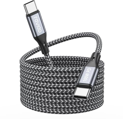 RAVIAD 100W Cable USB C Carga Rápida 5M Largo Cable USB C a USB C PD 5A | Trenzado Nylon Cable Carga Rapida Tipo C Compatible con iPhone 17/16/15/Pro/Pro Max/Air, Galaxy S26/S25/S24, MacBook