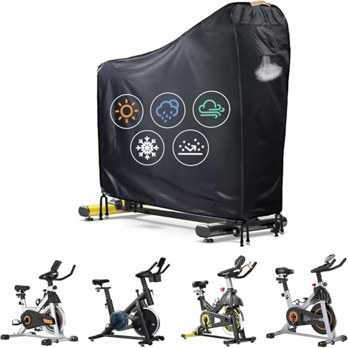 Stationary Exercise Bike Cover Waterproof Outdoor，Upright Exercise Bike Cover with Air Vent,Waterproof Strip,4 Windproof Buckles,All Weather Large Cover for Peloton Bike,Suitable for Peloton Bike+ and
