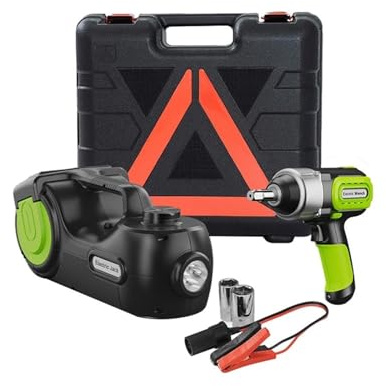 Gatos para Coche Kit de Gato de Coche 5T, 180W, 155-450mm, inflado de neumáticos y Llave de Impacto de Repuesto, Gato hidráulico, elevación de neumáticos