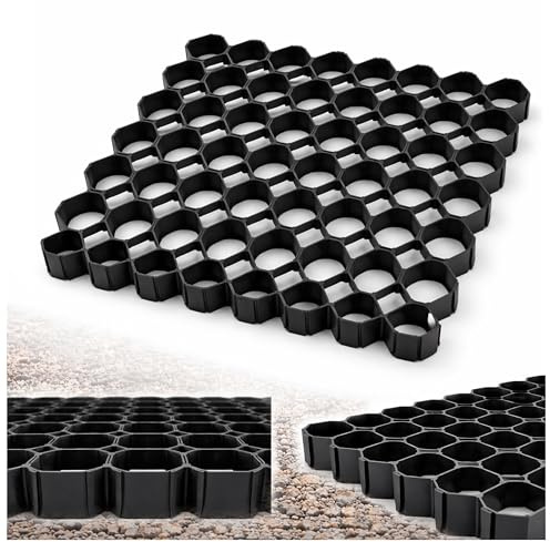 Deccart Griglia Salvaprato Carrabile 50x50x4 cm 8 pezzi | Stabilizzatore Ghiaia Senza Fondazione, Geogriglia in Plastica per Giardino, Parcheggio Vialetto e Stabilizzazione Scarpate