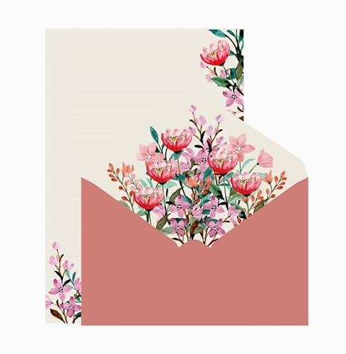 Merzio 24PCS Premium Letter Writing Set, Floral Writing Sets with 12PCS Envelopes, Lined a5 Paper Stationary Set for Womens, Cute Letter Paper for Pen Pal Love Letter Invitations Greeting Cards