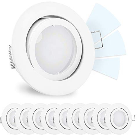 linovum 10 Stück fourSTEP Einbaustrahler LED schwenkbar dimmen ohne Dimmer - LED GU10 5W neutralweiß - Deckenspot weiß rund